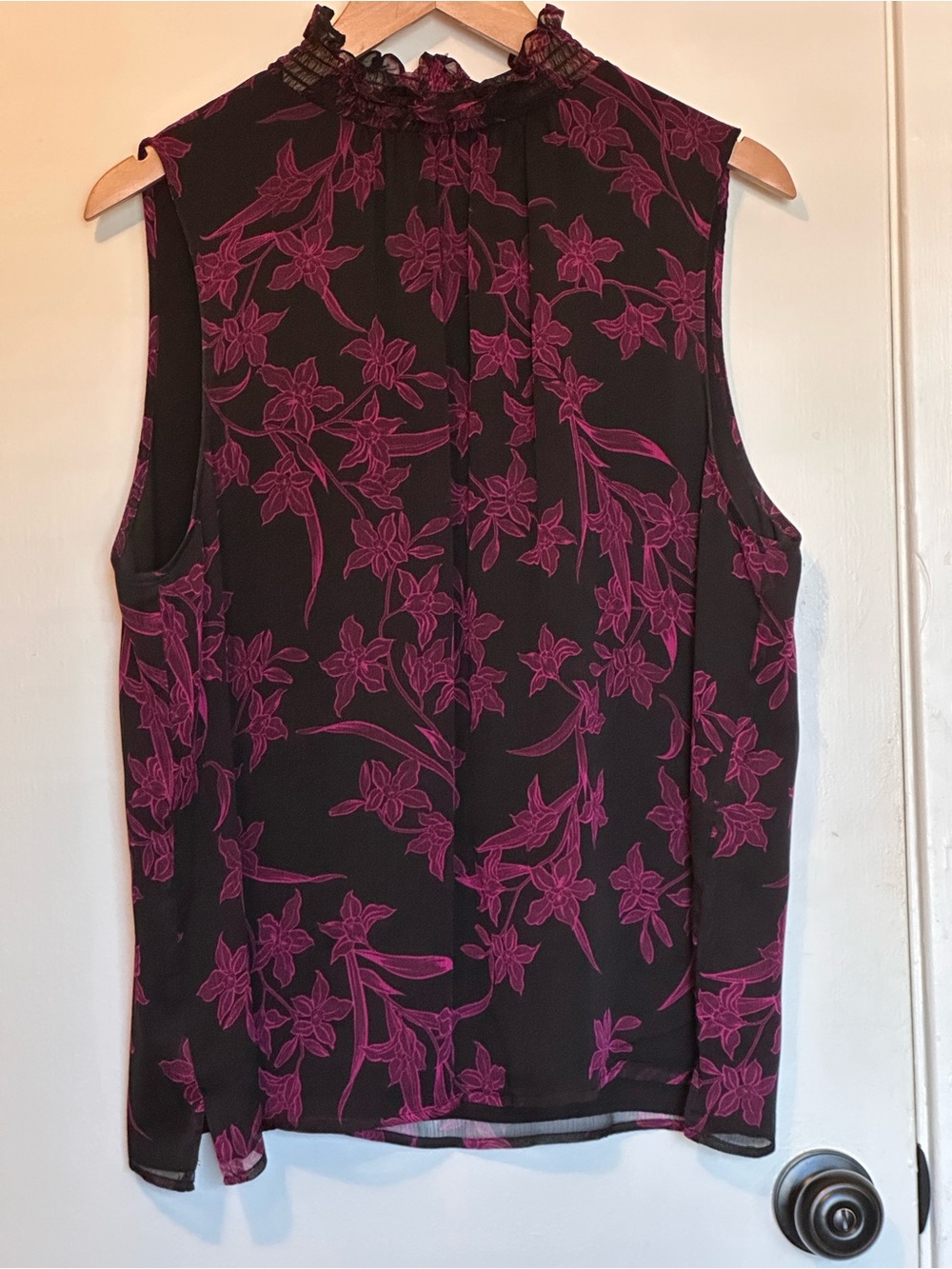 Vince Camuto Women's XL Floral Smocked Mock Neck Ruffle Blouse